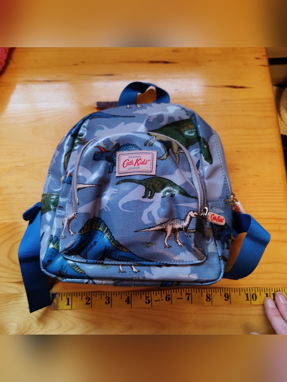 Cath Kidston Blue Dinosaur Kids Backpack with Bright Blue Straps